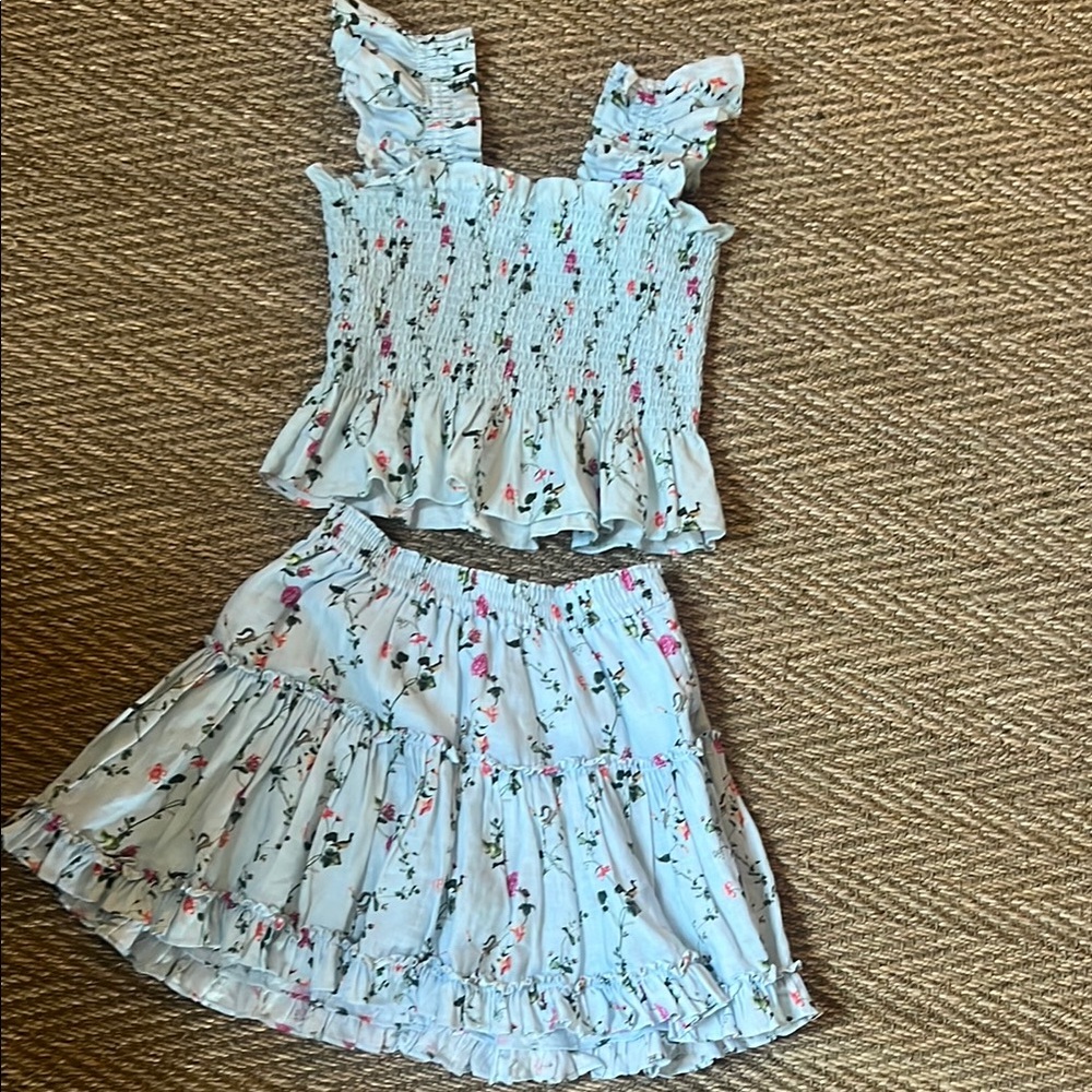 Hill House Floral Ruffled Top and Skirt Set S/M